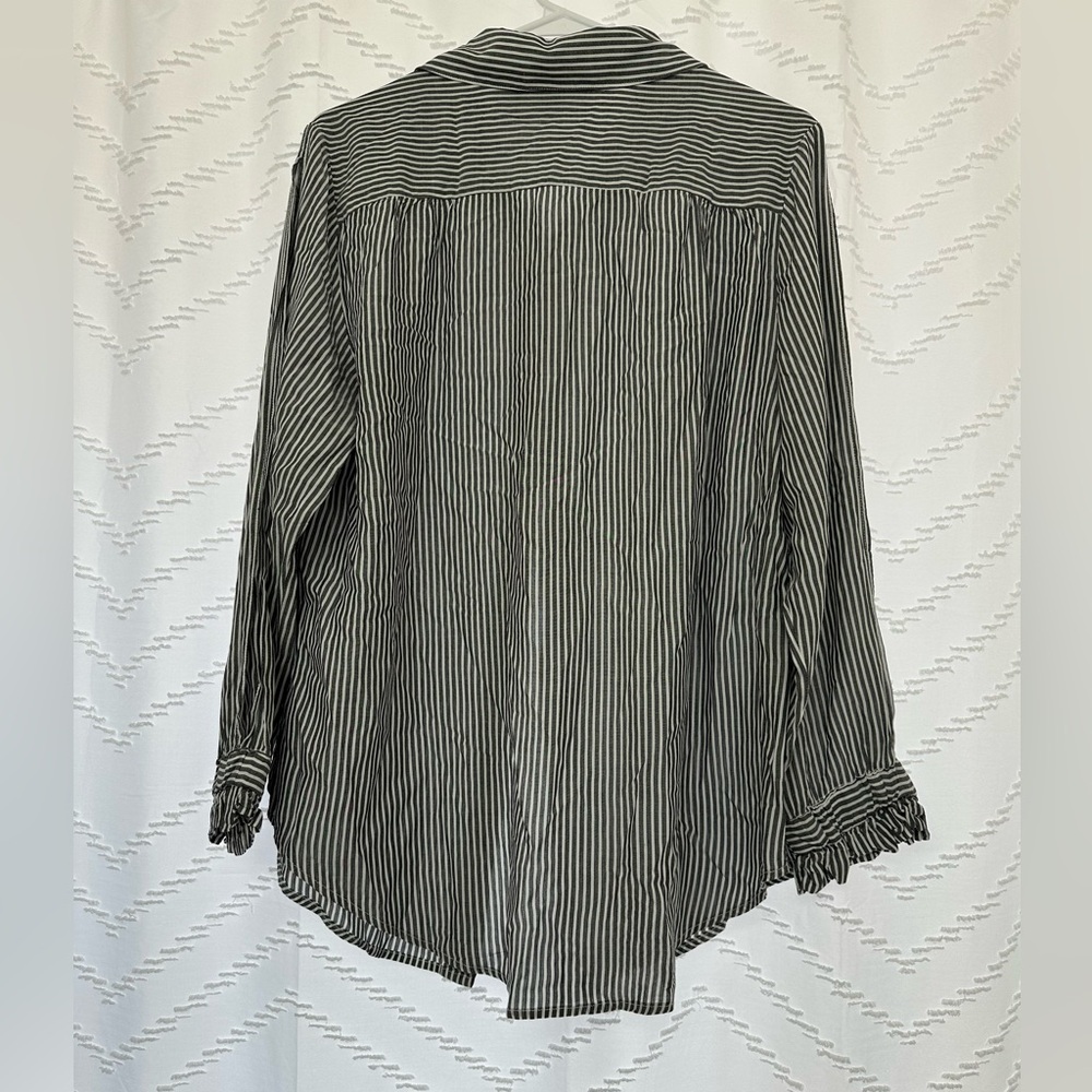 Attitudes by Renee Black and White Striped Button Down Shirt - Picture 3 of 3